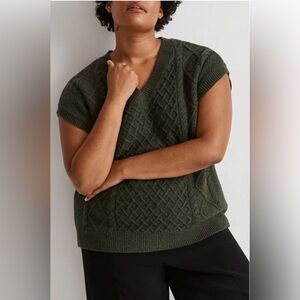 NWT MADEWELL Cable Knit Wool Blend V-Neck Sweater Vest Women’s Size Large Green